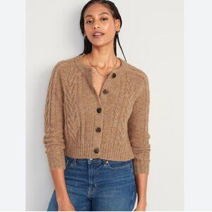 Heathered Cable-Knit Cardigan Brown